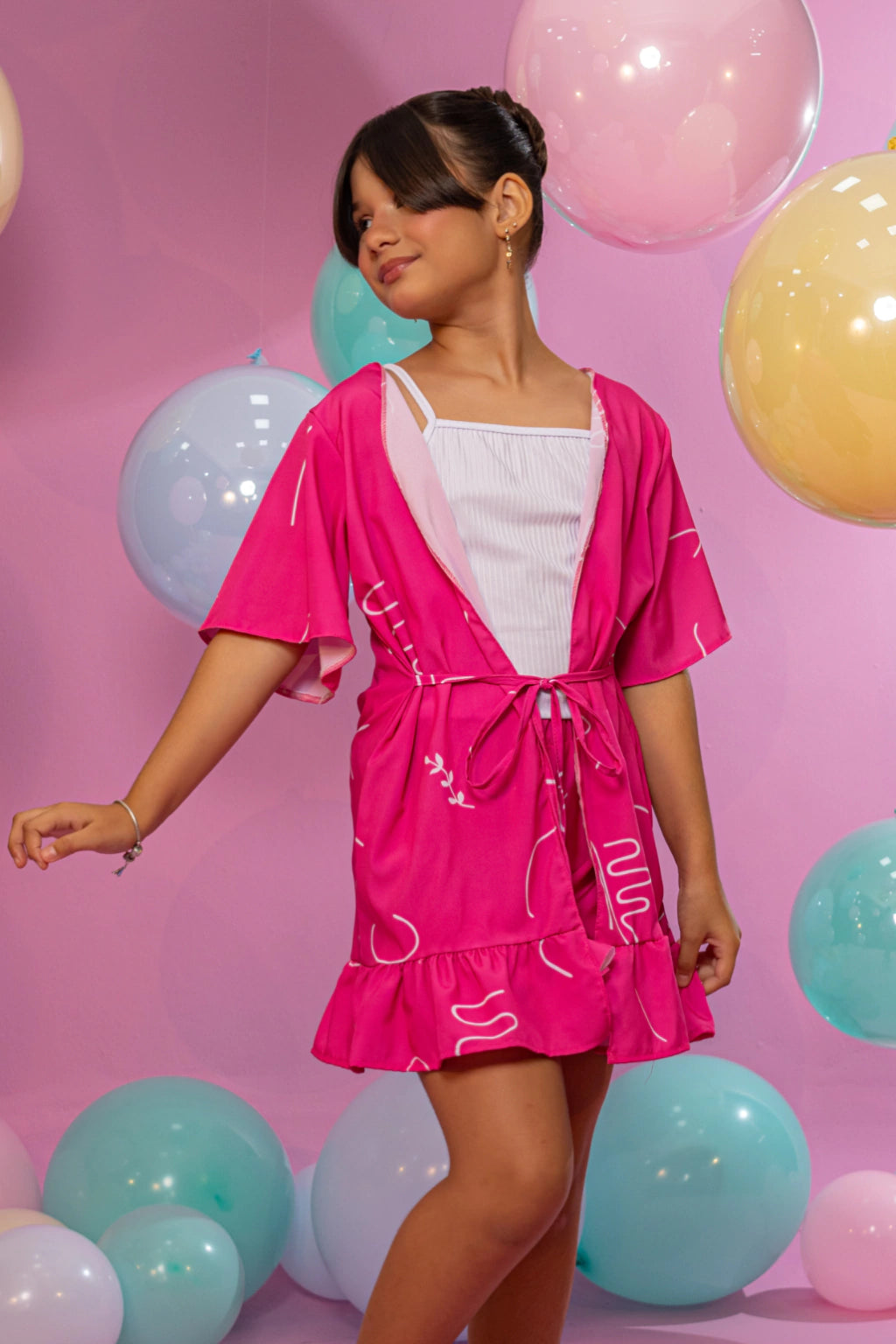 Conjunto Kimono Menina Pink (Short + Blusa + Kimono)