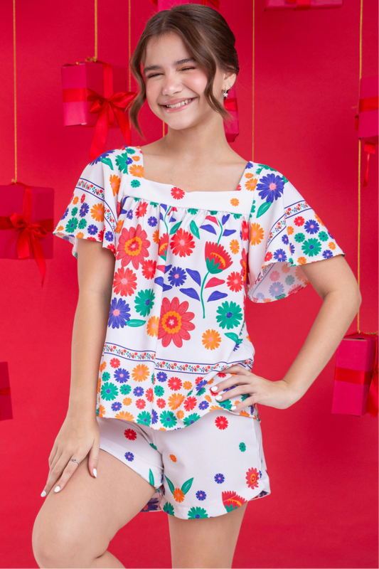 Conjunto Fantini Flores (Short + Batinha)