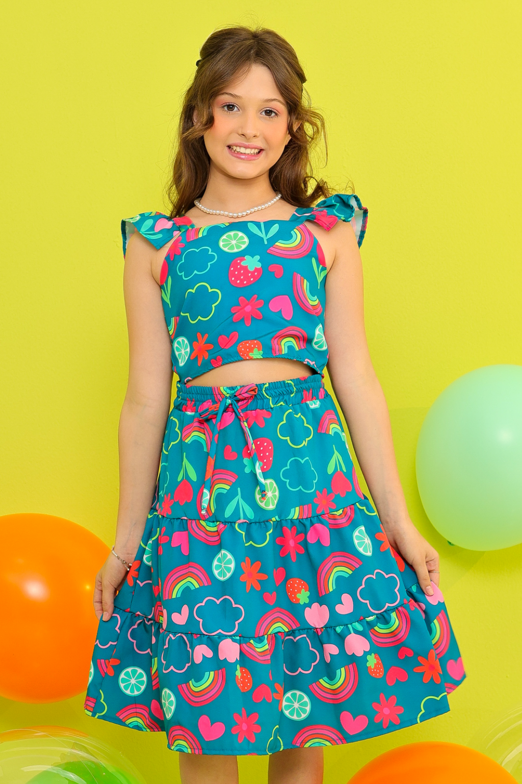 Conjunto Infantil Menina Bárbara Verde (Saia + Cropped)