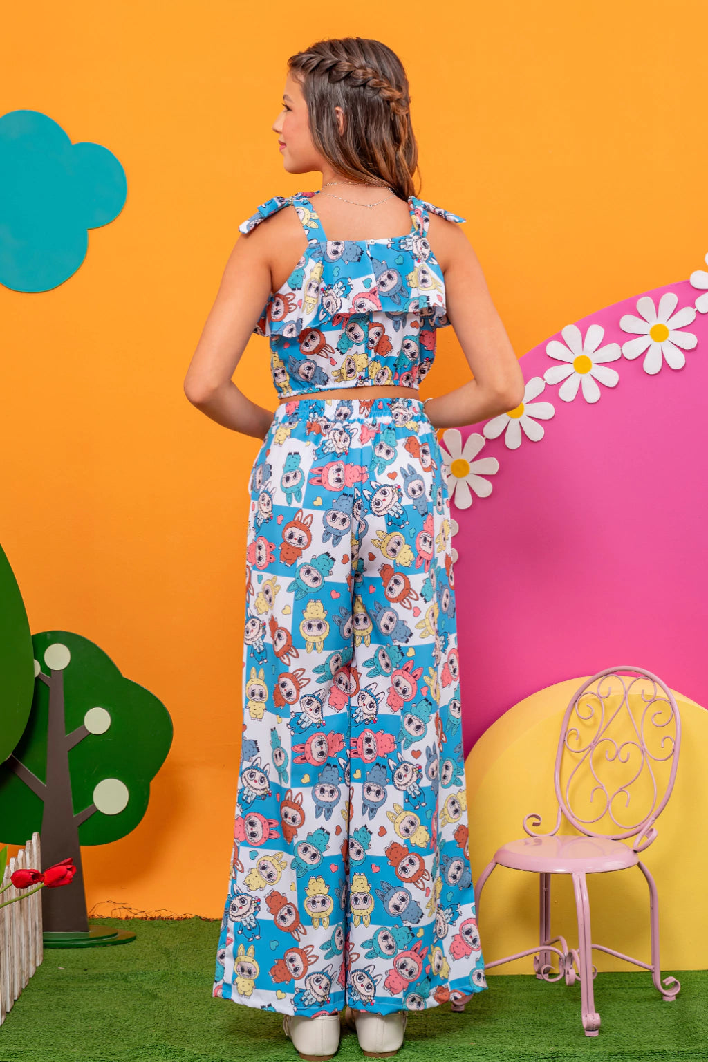 Conjunto Menina Stefany Labubu Azul (Cropped + Calça)-SEM TROCA OU DEVOLUÇÃO