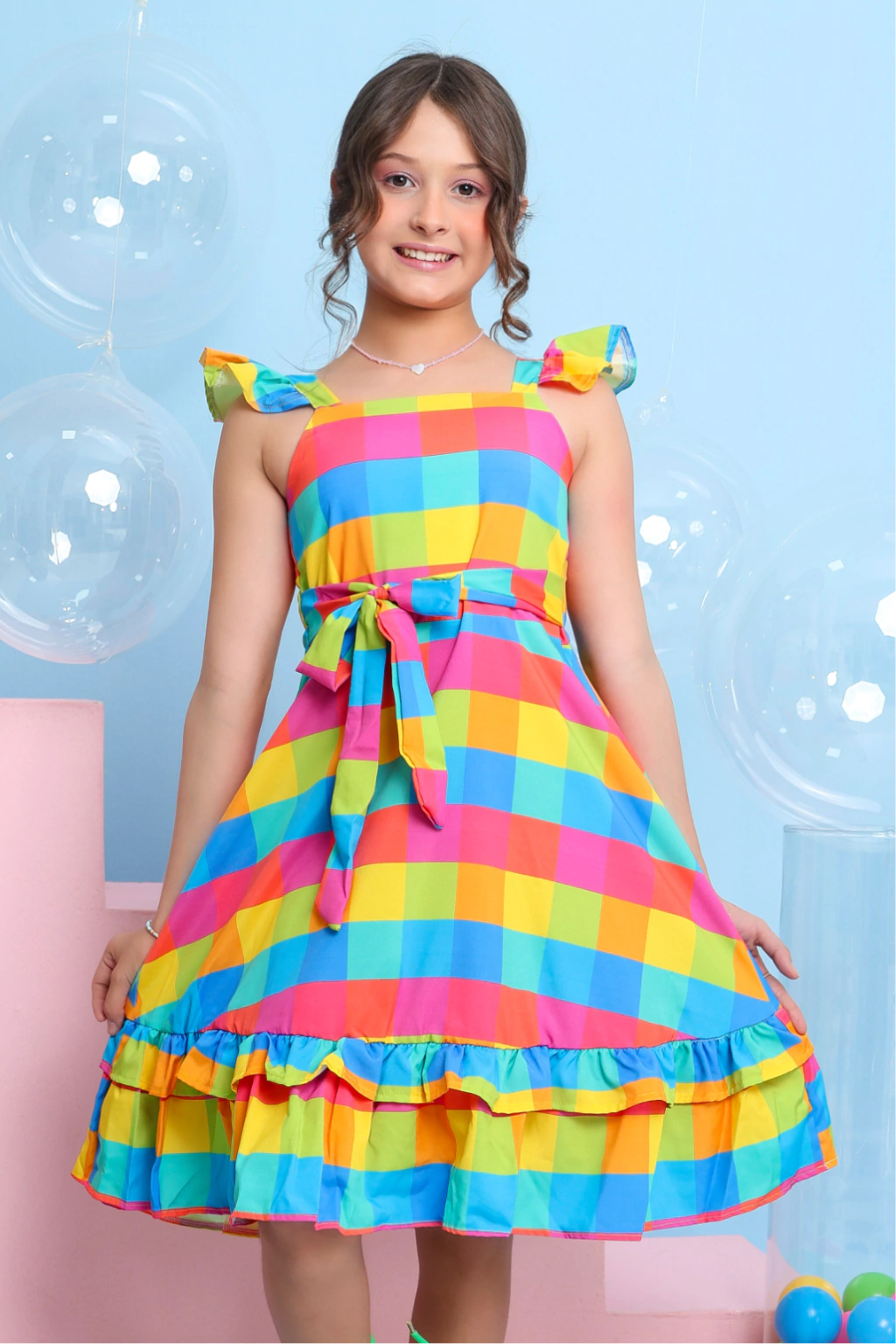 Vestido Xadrez Infantil Daniele Neon