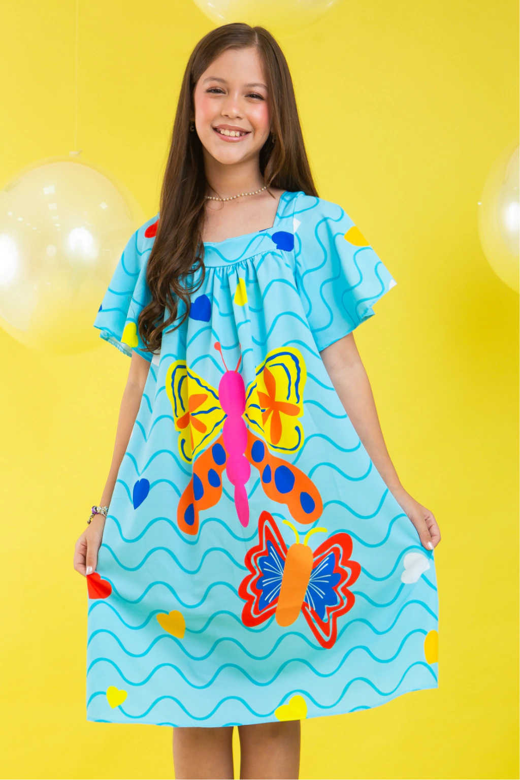 Vestido Infantil Azul Borboleta