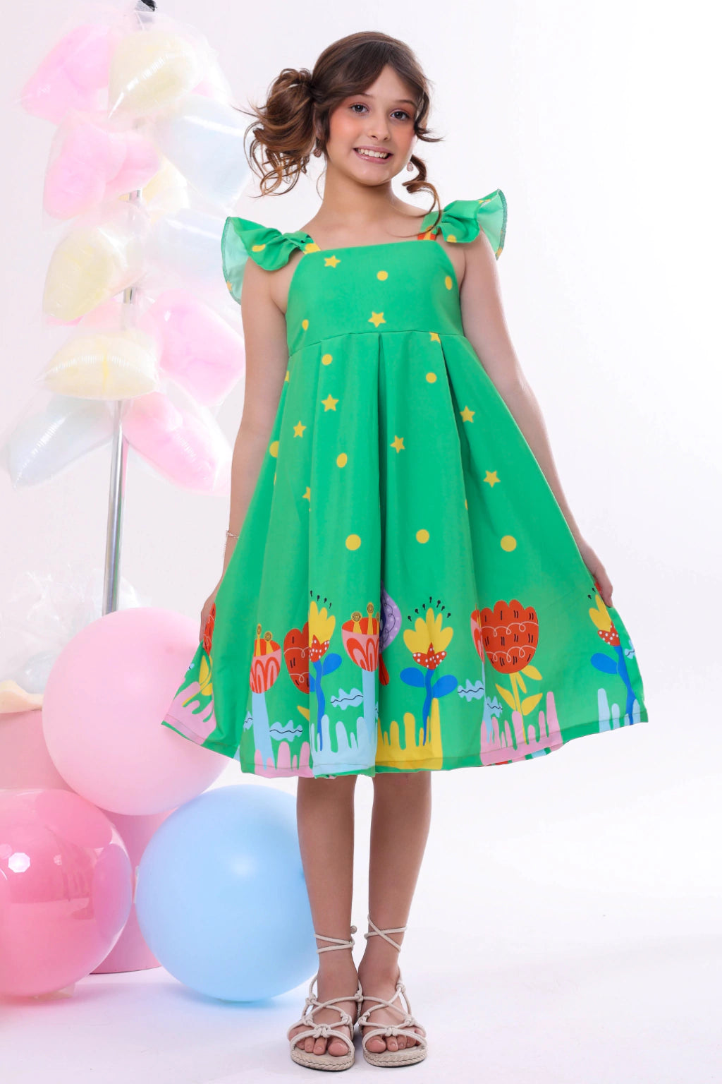 Vestido Infantil Ana Barrado Verde
