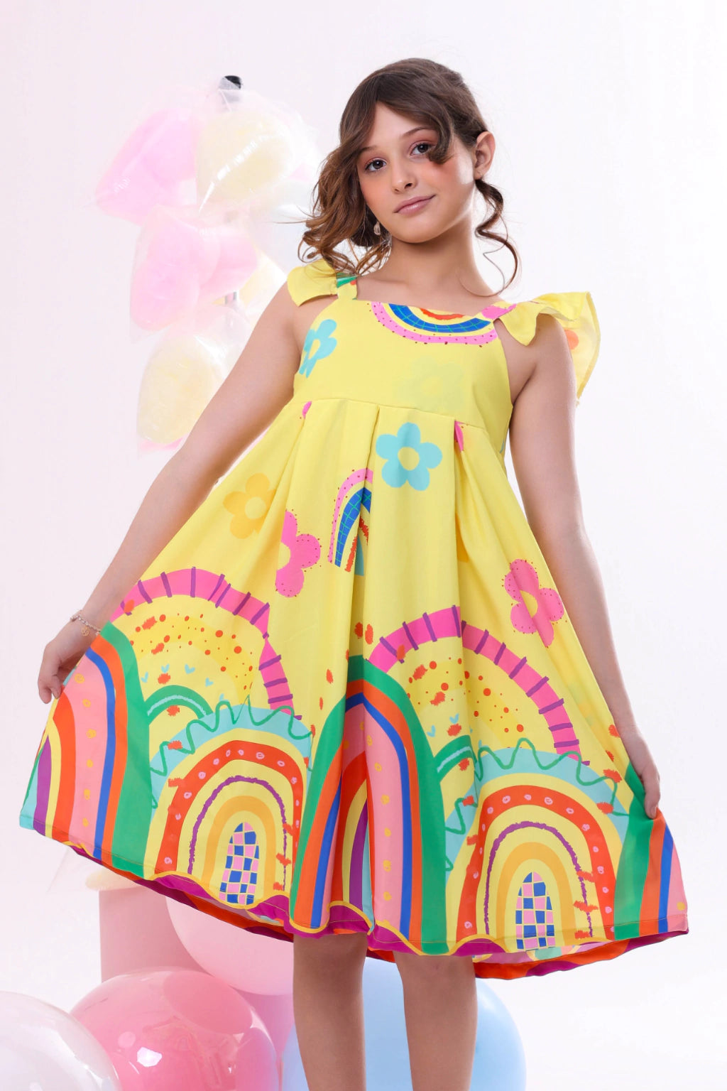 Vestido Infantil Ana Barrado Amarelo