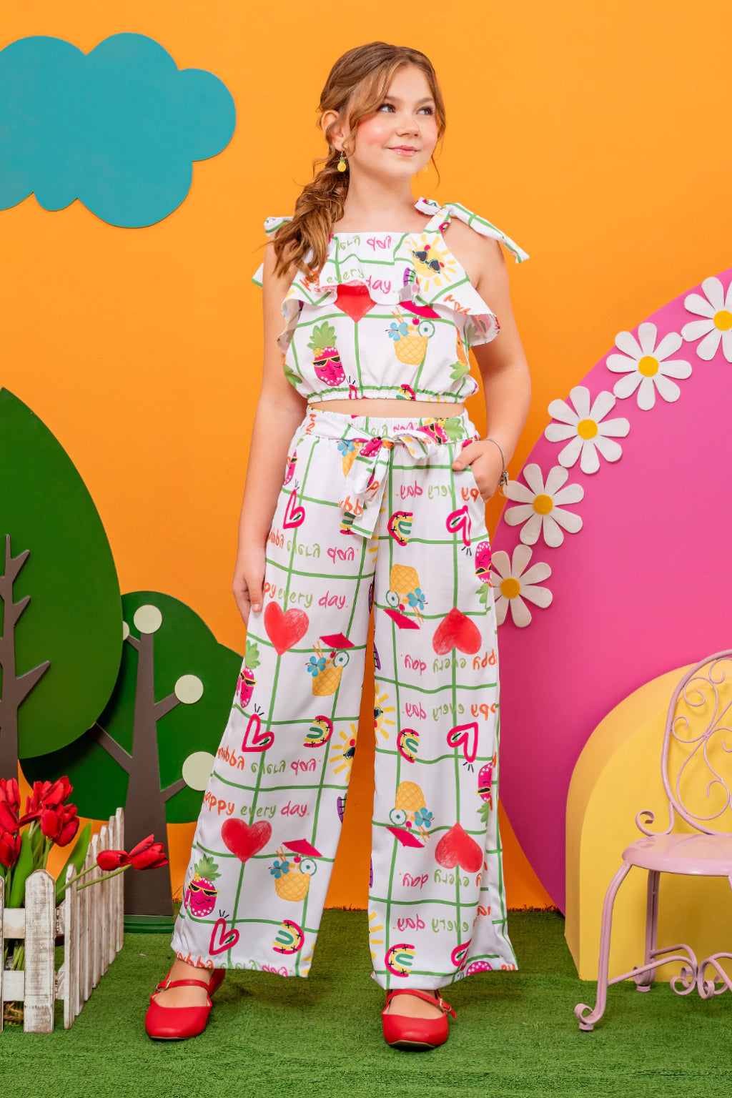 Conjunto Menina Stefany Frutas (Cropped + Calça)