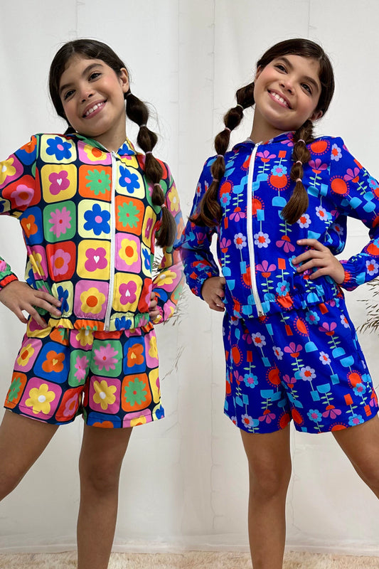 Conjunto Infantil Menina - Short + Corta Vento Capuz