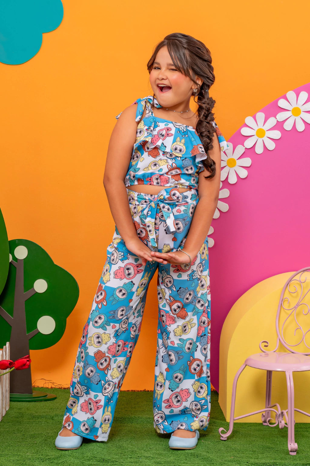 Conjunto Menina Stefany Labubu Azul (Cropped + Calça)-SEM TROCA OU DEVOLUÇÃO