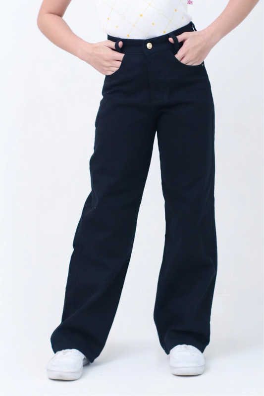Calça Jeans Preta Wide Leg