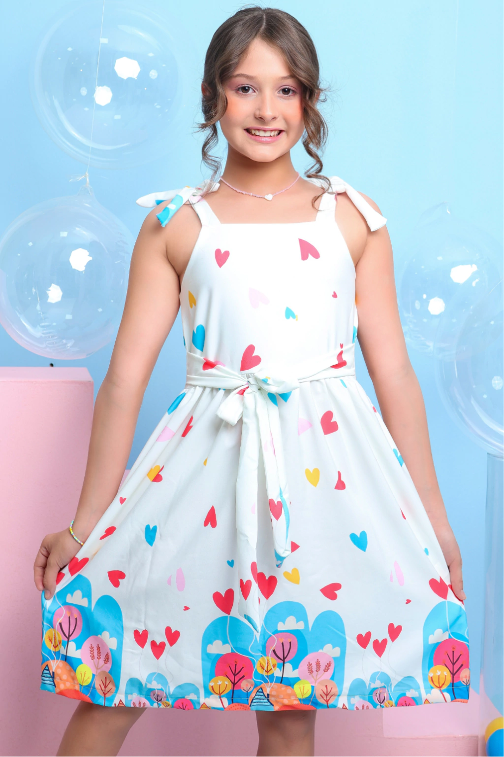 Vestido Infantil Lari Barrado Off-White
