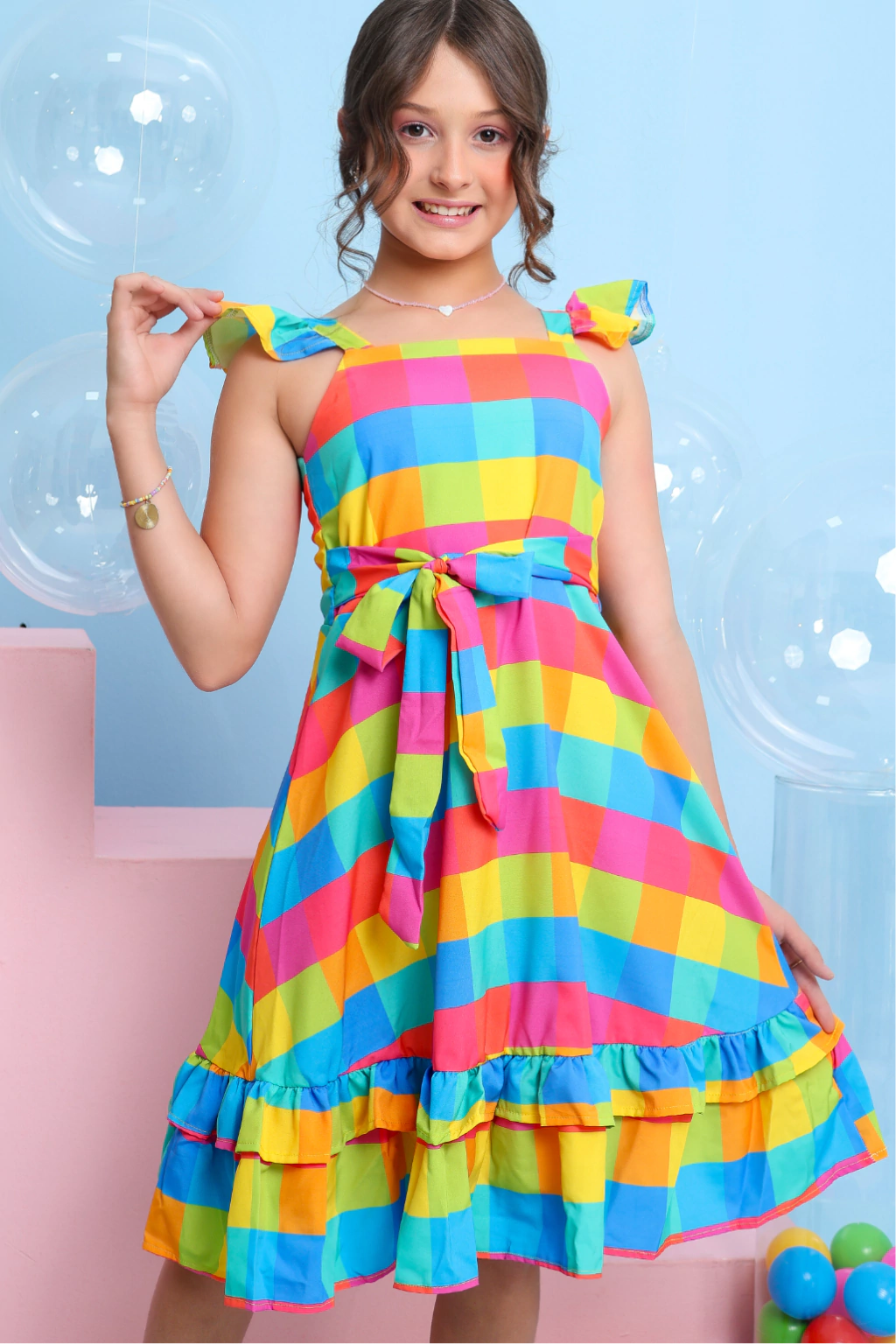 Vestido Xadrez Infantil Daniele Neon