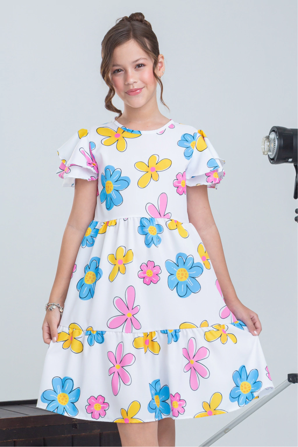 Vestido Infantil Angelina Branco Flores