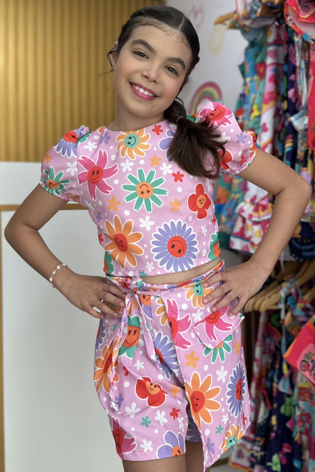 Conjunto Infantil Menina Luana Flores (ShortSaia + Blusa)