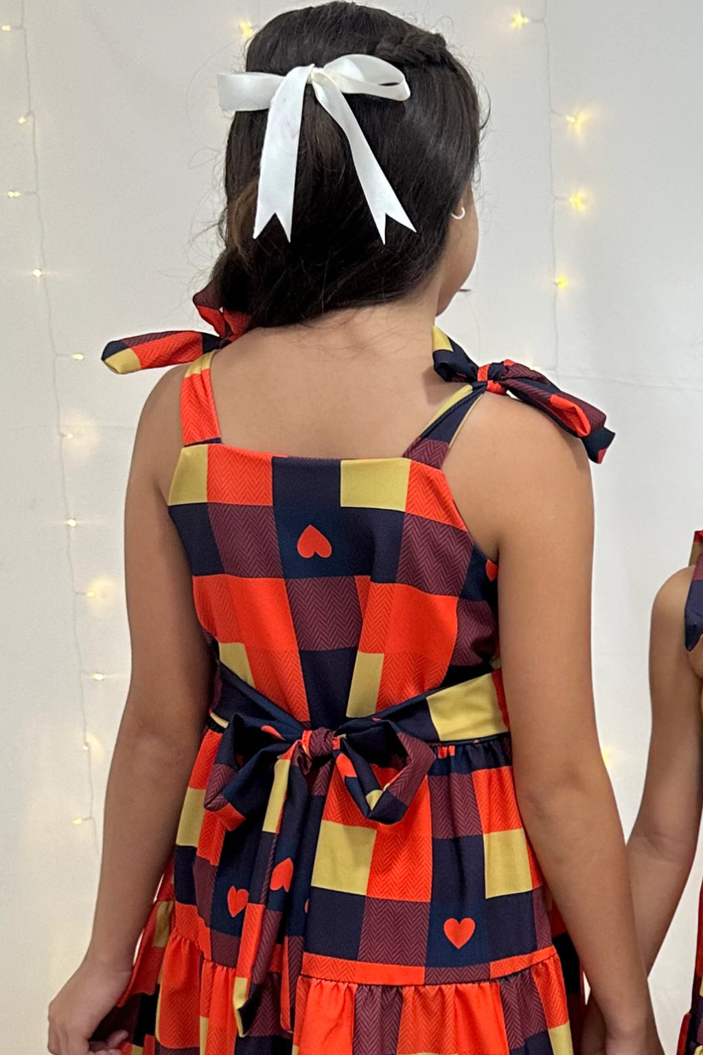 Vestido 3 Marias Xadrez Laranja Corações