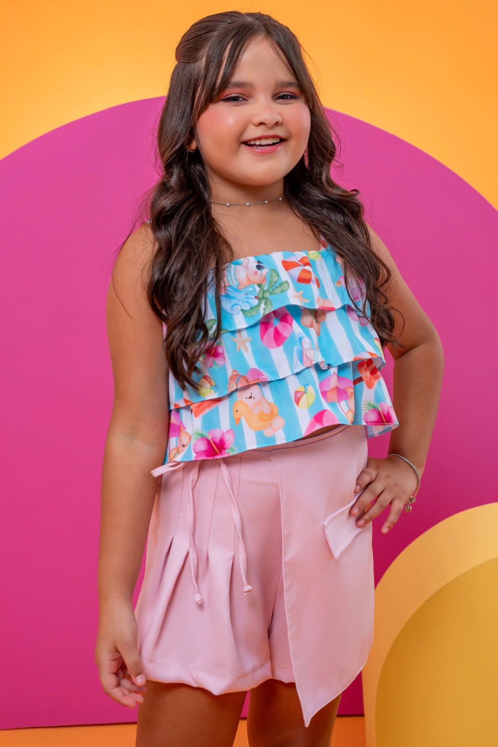 Conjunto Menina Piscina (Cropped + ShortSaia)