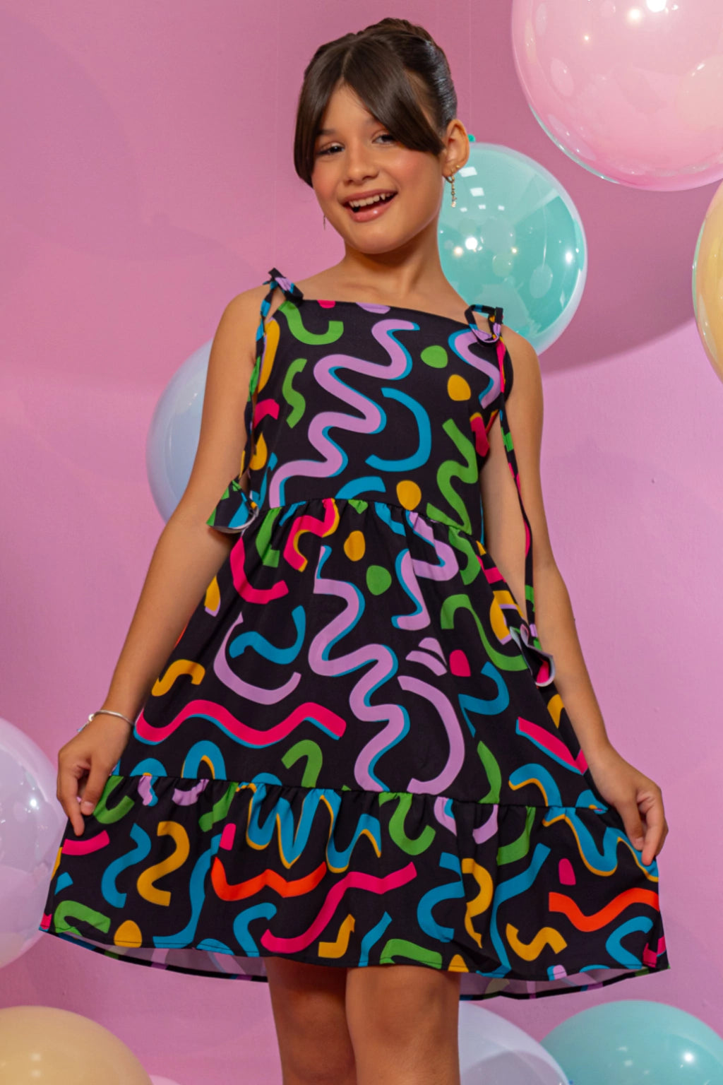 Vestido Infantil Liana Estampado Preto
