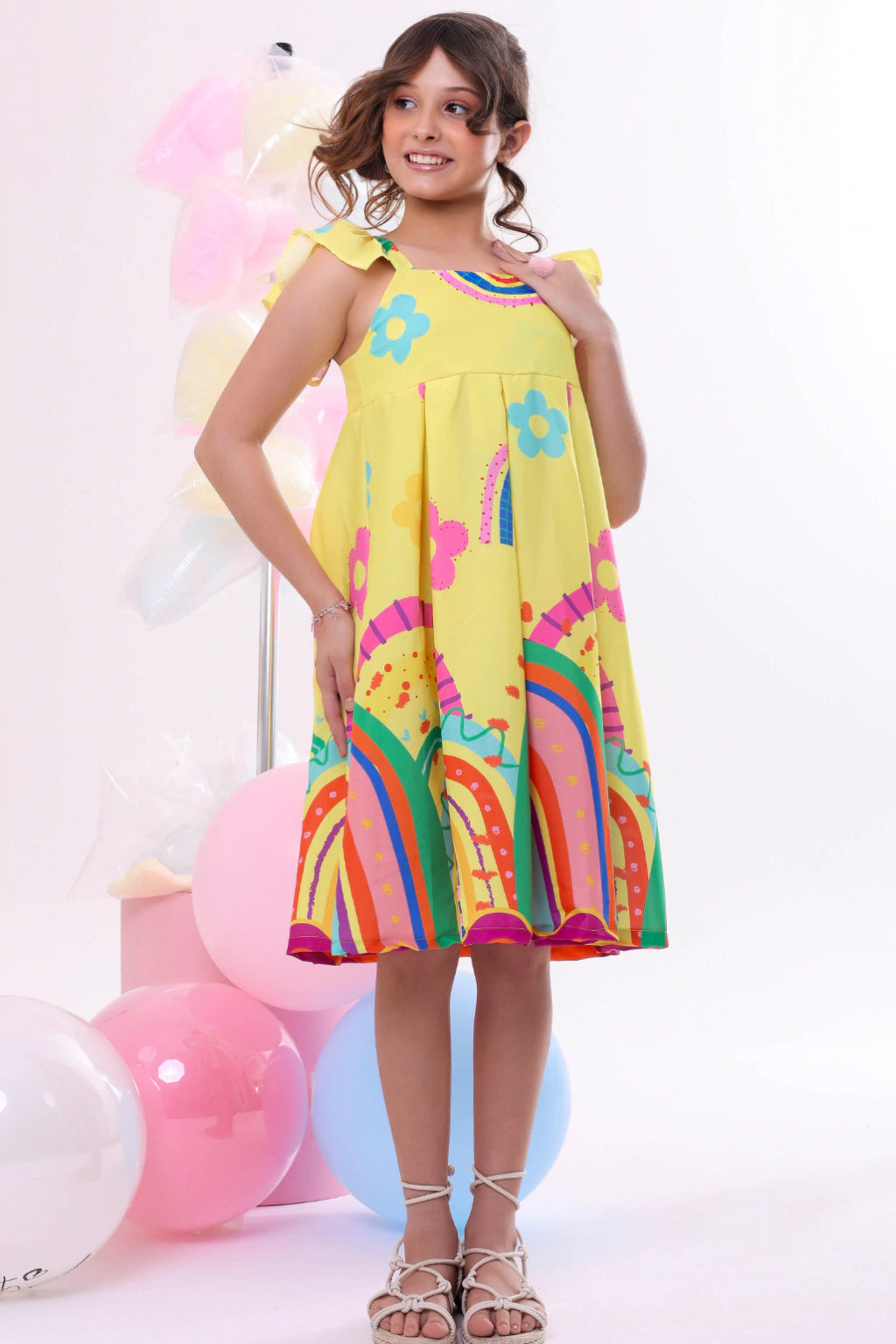 Vestido Infantil Ana Barrado Amarelo