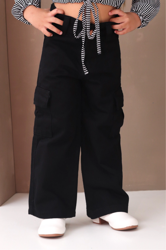 Calça Wide Leg Cargo Preta Infantil