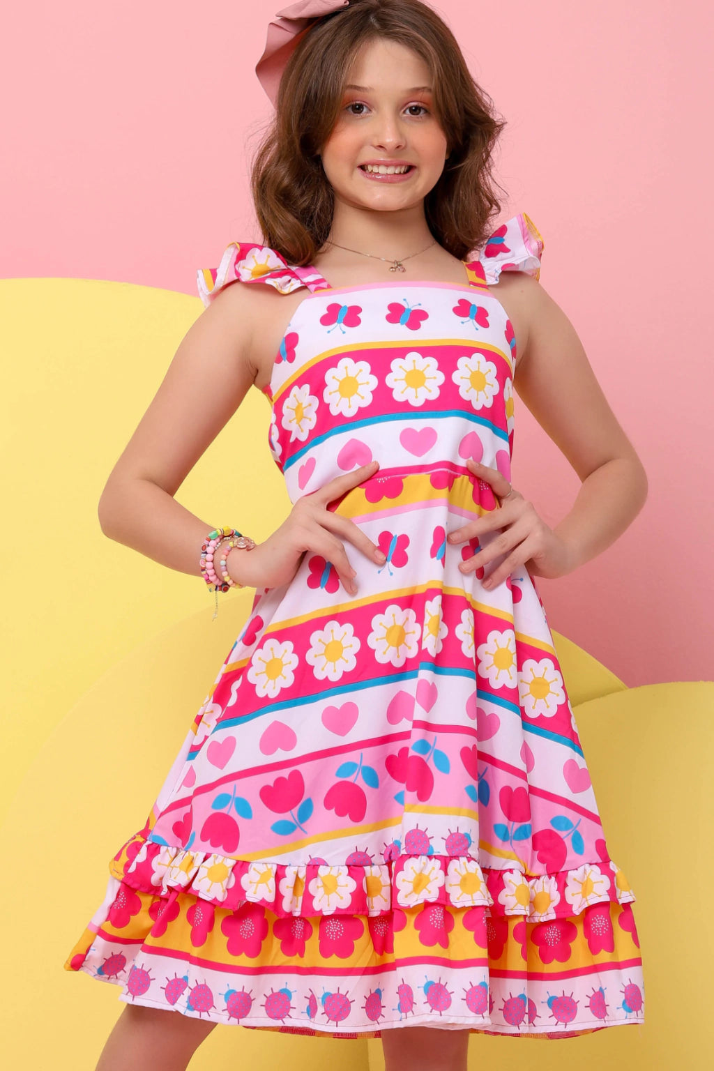Vestido Infantil Daniele Flores Rosa