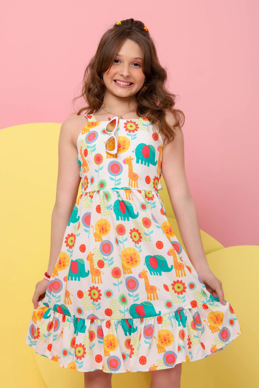 Vestido Infantil Jamile Amarelo Animais