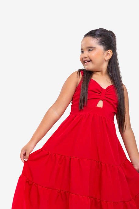 Vestido Infantil Midi Mica Vermelho