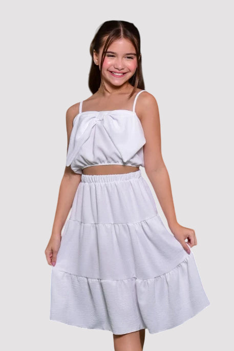 Conjunto Infantil Menina Alice Branco (cropped + saia com forro) SEM TROCA OU DEVOLUÇÃO