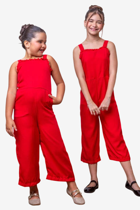 Macacão Infantil Menina Pantacourt Vermelho