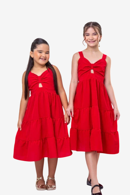 Vestido Infantil Midi Mica Vermelho