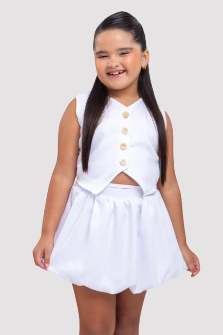 Conjunto Infantil Balonê Branco (Saia com short) - SEM TROCA OU DEVOLUÇÃO