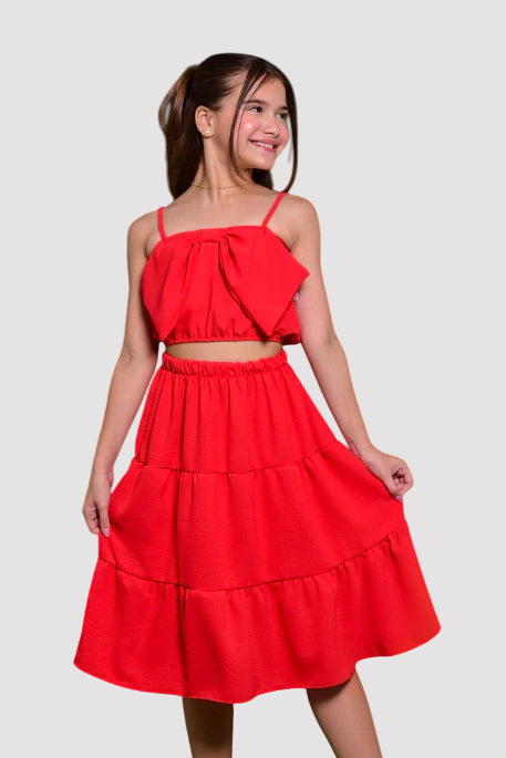 Conjunto Infantil Menina Alice Vermelho (cropped + saia) SEM TROCA OU DEVOLUÇÃO