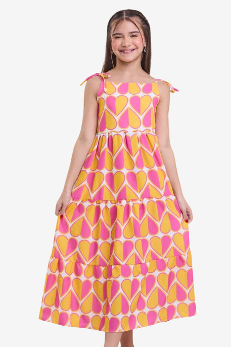 Vestido Infantil Longo Eleonor Amarelo e Rosa