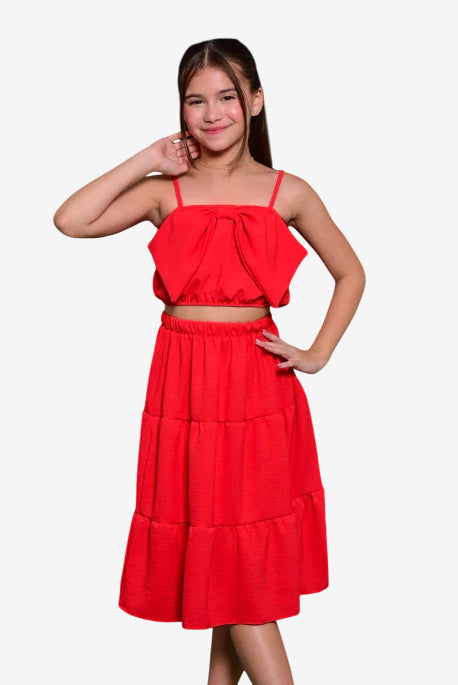 Conjunto Infantil Menina Alice Vermelho (cropped + saia) SEM TROCA OU DEVOLUÇÃO