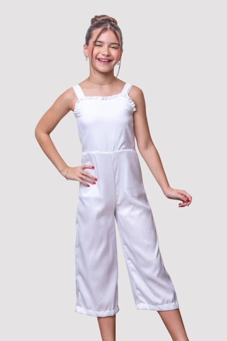 Macacão Infantil Menina Pantacourt Branco Forrado