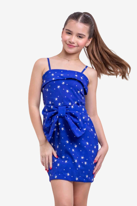 Vestido Infantil Max Laço Azul Estrela - SEM TROCA OU DEVOLUÇÃO